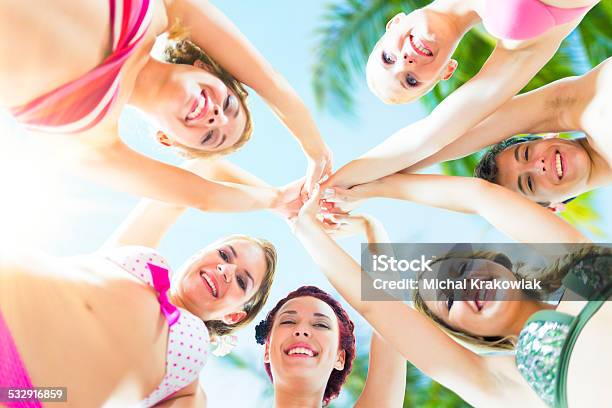 Young Friends On A Beach Stock Photo - Download Image Now - Circle, Palm Tree, People