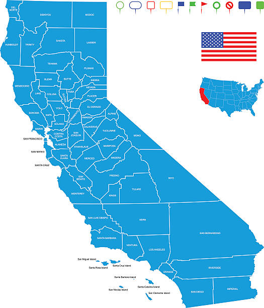 illustrazioni stock, clip art, cartoni animati e icone di tendenza di mappa dello stato della california - map san francisco bay area california cartography