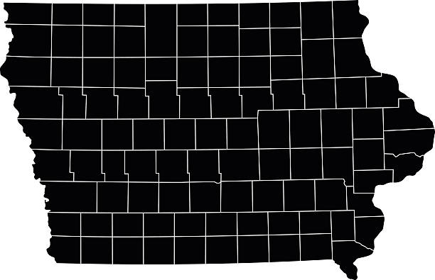 Map of Iowa Detailed silhouette map of Iowa. des moines silhouette stock illustrations