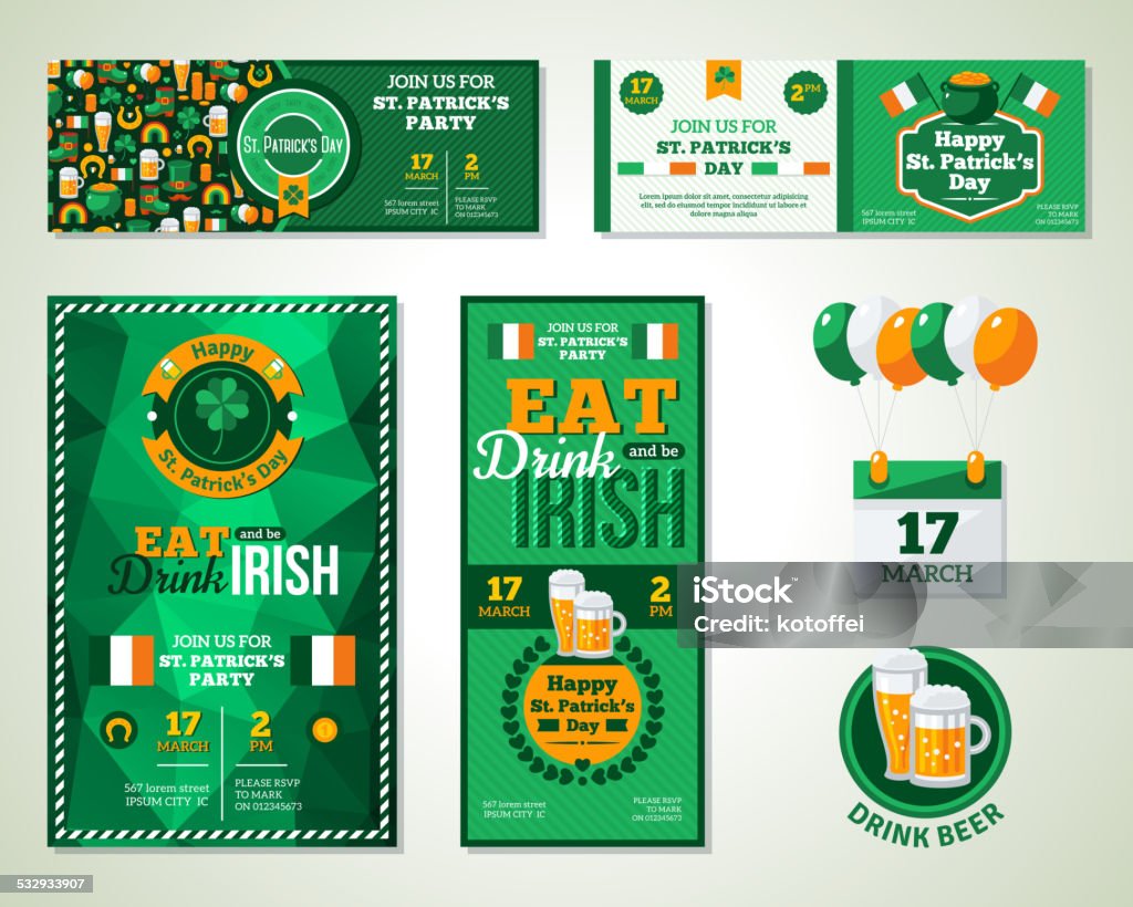 Satz von schönen St. Patrick's Day-Grußkarte oder Flyer. - Lizenzfrei Saint Patricks-Tag Vektorgrafik