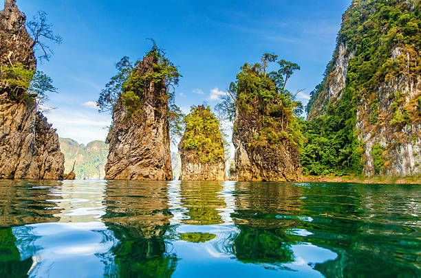 Ratchaprapha Dam Beautiful mountains lake river sky and natural attractions in Ratchaprapha Dam at Khao Sok National Park, Surat Thani Province, Thailand. kao sok national park stock pictures, royalty-free photos & images