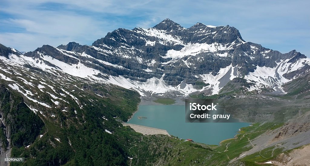 The lake of Salanfe The artificial lake of Salanfe in the canton of Valais - Switzerland. Valley of "Van" over Salvan Lake Stock Photo