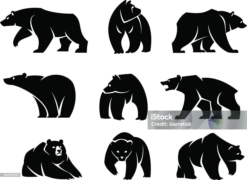 Pack bears Nine separate figures of bears Bear stock vector
