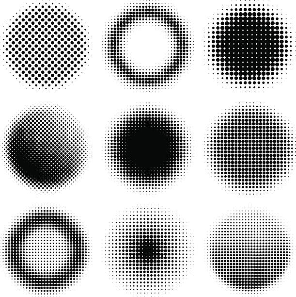 Halftone design elements Vector illustration. Set of 9 halftone design elements. half tone stock illustrations