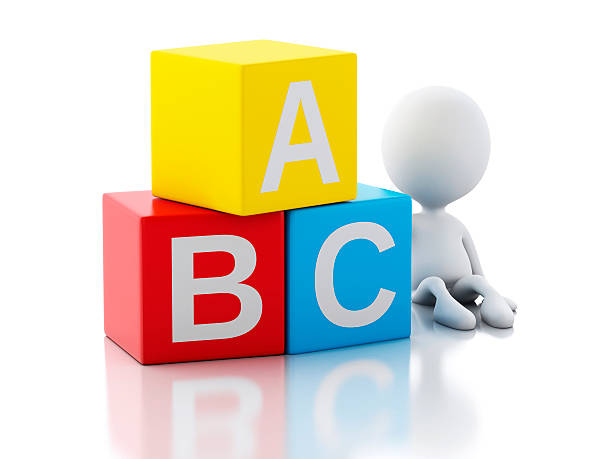 istock 3d white people with ABC cubes on white background. 532934891
