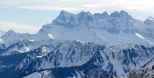 The famous "Dents du Midi" in Winter stock photo