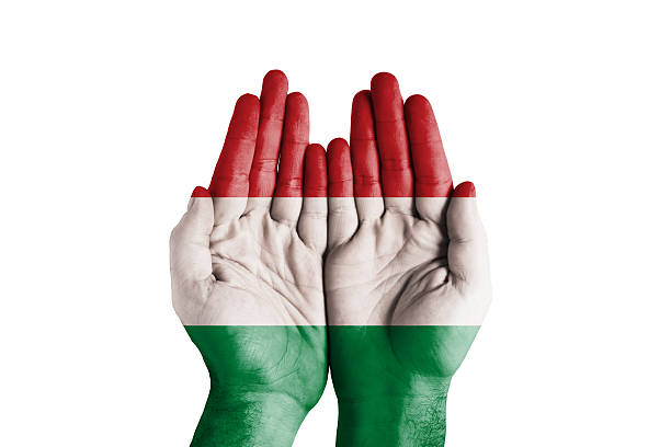 Human Handful Hungary Flag Painted.