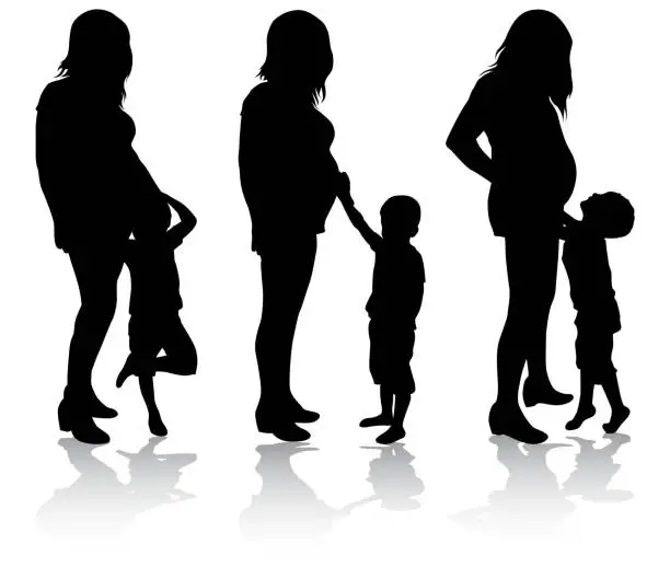 Vector illustration of Pregnant woman and her son