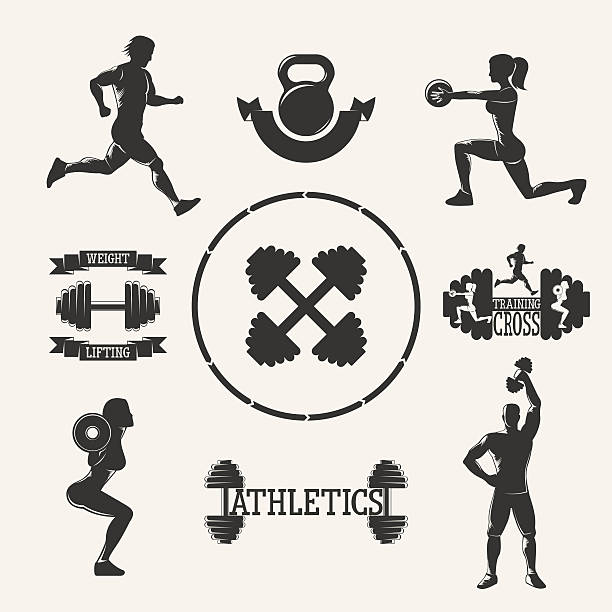 ilustraciones, imágenes clip art, dibujos animados e iconos de stock de vector conjunto de ejercicios - healthy lifestyle men boxing dumbbell