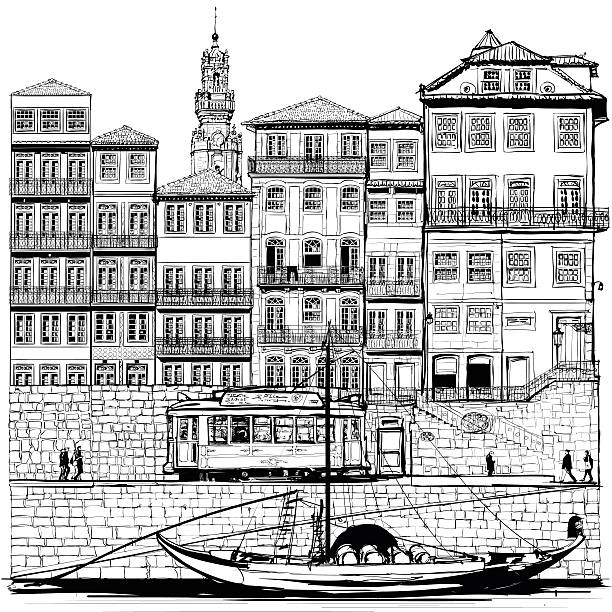 ilustrações de stock, clip art, desenhos animados e ícones de portugal, antigo porto e barcos tradicionais - douro