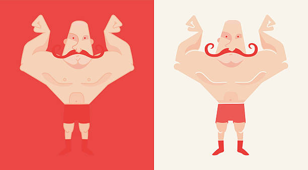 ilustrações, clipart, desenhos animados e ícones de 2 bald, mustached atleta em dois diferentes estilos - circus strongman men muscular build