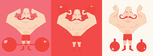 ilustrações, clipart, desenhos animados e ícones de 3 strongmans em diferentes posições - circus strongman men muscular build