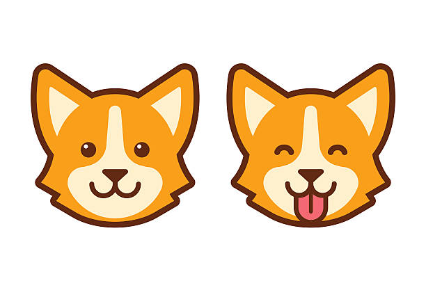 corgi 경견 얼굴 아이콘을 - animal tongue stock illustrations