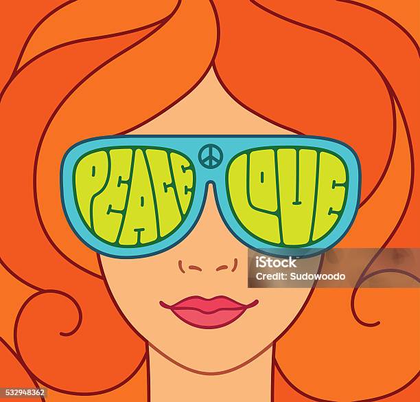 Beautiful Hippie Girl Stock Illustration - Download Image Now - Hippie, Sunglasses, 1960-1969