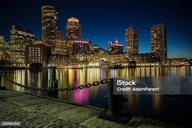 Boston Skyline At Night Stock Photo - Download Image Now - Boston - Massachusetts, Night, Urban Skyline