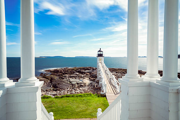 маршалловы точки света в порт clyde, мэн - sea new england marshall point lighthouse lighthouse стоковые фото и изображения