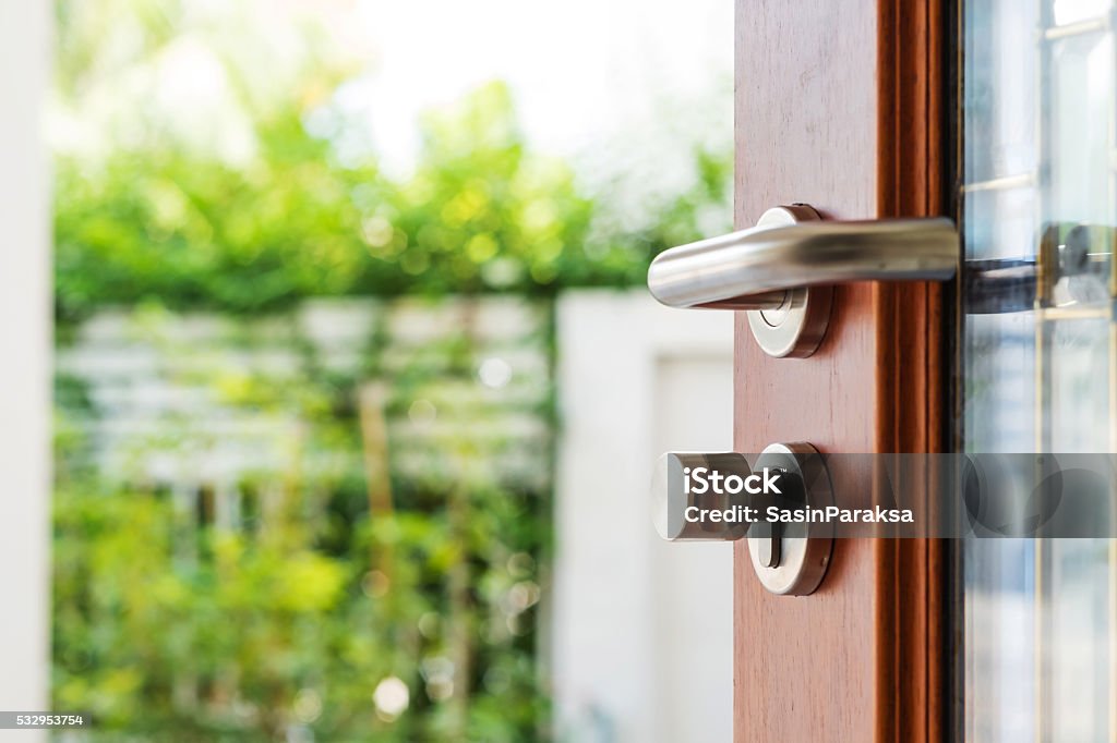 Wooden Door Opening Sound Effect Free Download Close Up Wooden Door Opening With Blur Garden Background Stock Photo
