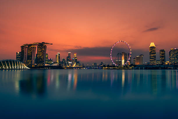 Singapore City Skyline at Sunset stock photo