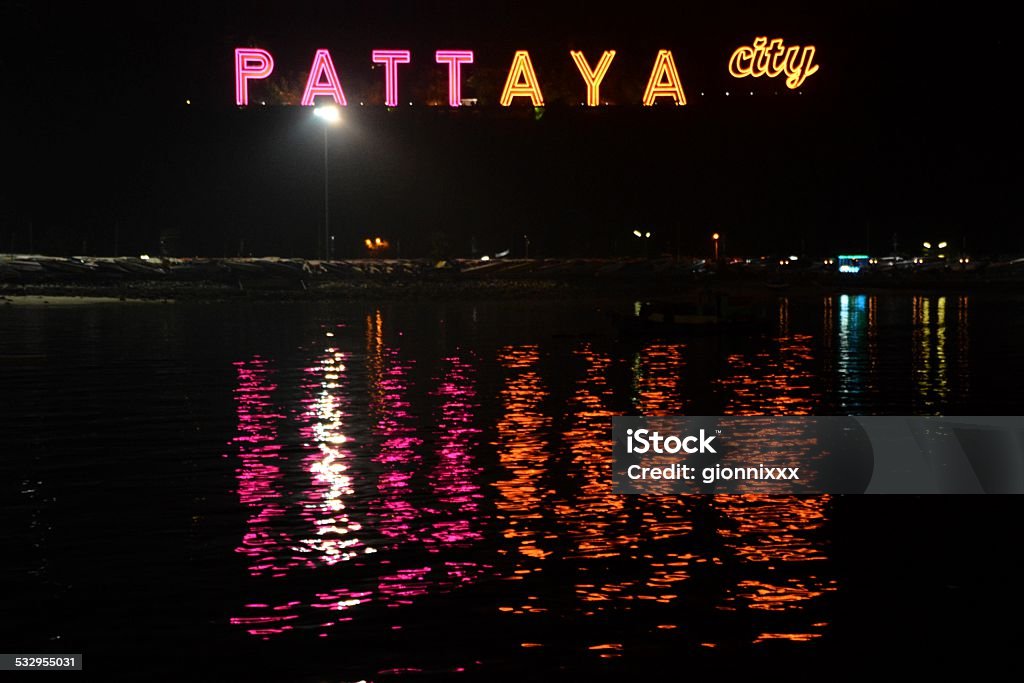 Pattaya hill neon sign, Thailand Pattaya Hill neon sign at night overlooking Pattaya Bay.  Pattaya Stock Photo