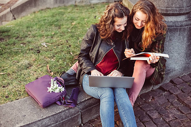 istock Teenage girls studying on the lap top  copyspace 532957166