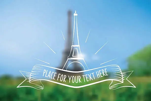 Vector illustration of blurred green background with vintage Eiffel Tower sign