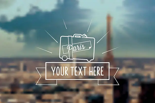 Vector illustration of blurred Paris background with vintage line travel icon