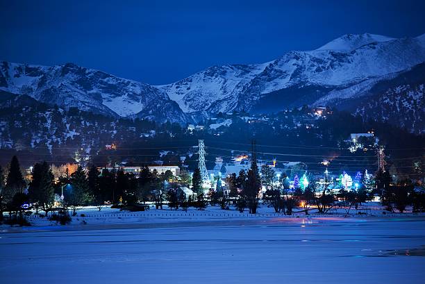 Winter Night in Estes Park One Cold Winter Night in the Famous Estes Park, Colorado, United States. estes park stock pictures, royalty-free photos & images