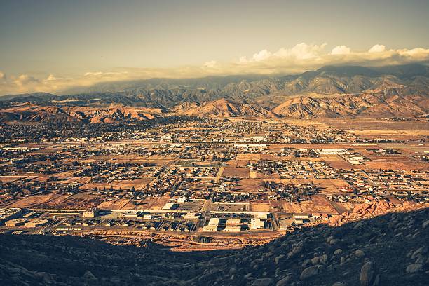 Banning California Panorama Banning California Panorama and San Bernardino Mountains at Sunset. Banning is a City in Riverside County, California, United States coachella people stock pictures, royalty-free photos & images
