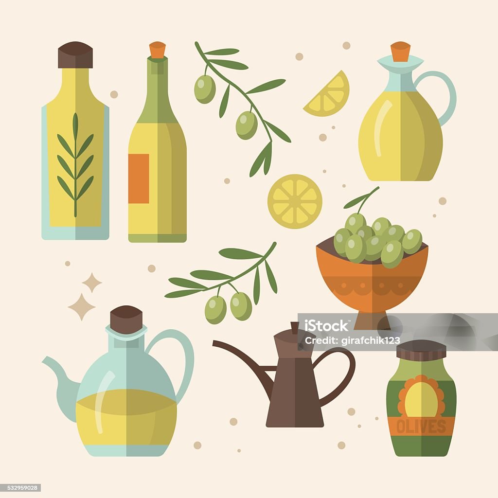 Olive oil bottles flat icon design. Vector illustration Olive Oil stock vector