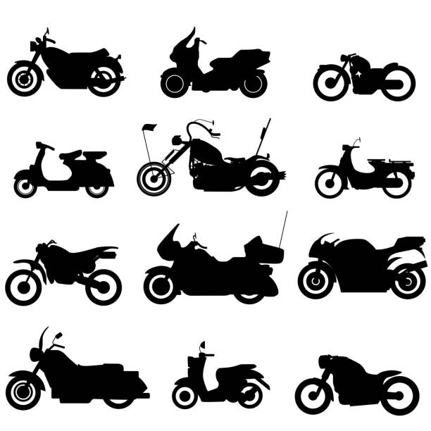 ilustraciones, imágenes clip art, dibujos animados e iconos de stock de silueta de iconos de carrera - motorcycle motor scooter silhouette off road vehicle