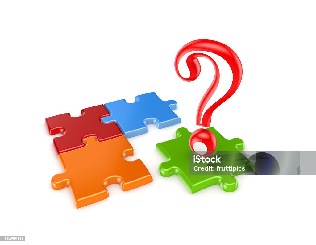 Colorful puzzles and red query mark. Colorful puzzles and red query mark.Isolated on white background.3d rendered. 2015 Stock Photo