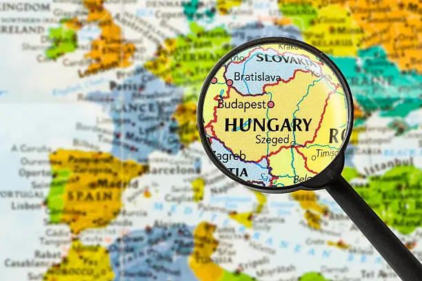 map of Hungary through magnifying glass