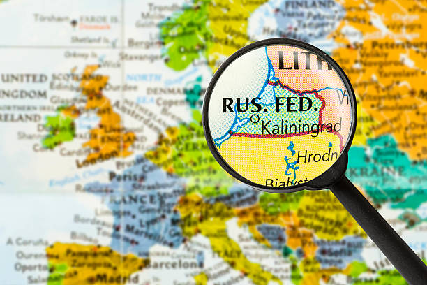 Map of Kaliningrad map of Kaliningrad through magnifying glass kaliningrad stock pictures, royalty-free photos & images