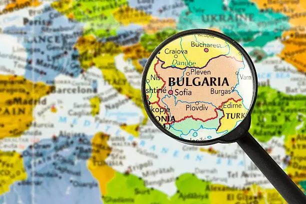 map of Republic of Bulgaria through magnifying glass