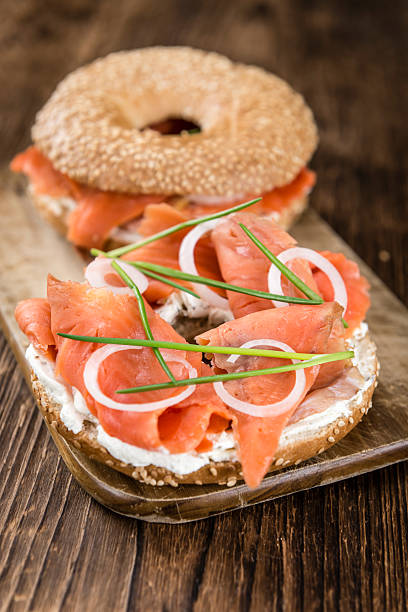 istock Bagel with Salmon on wooden background 532961426