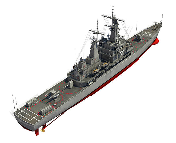 barco de guerra moderna sobre fondo blanco - destroyer fotografías e imágenes de stock