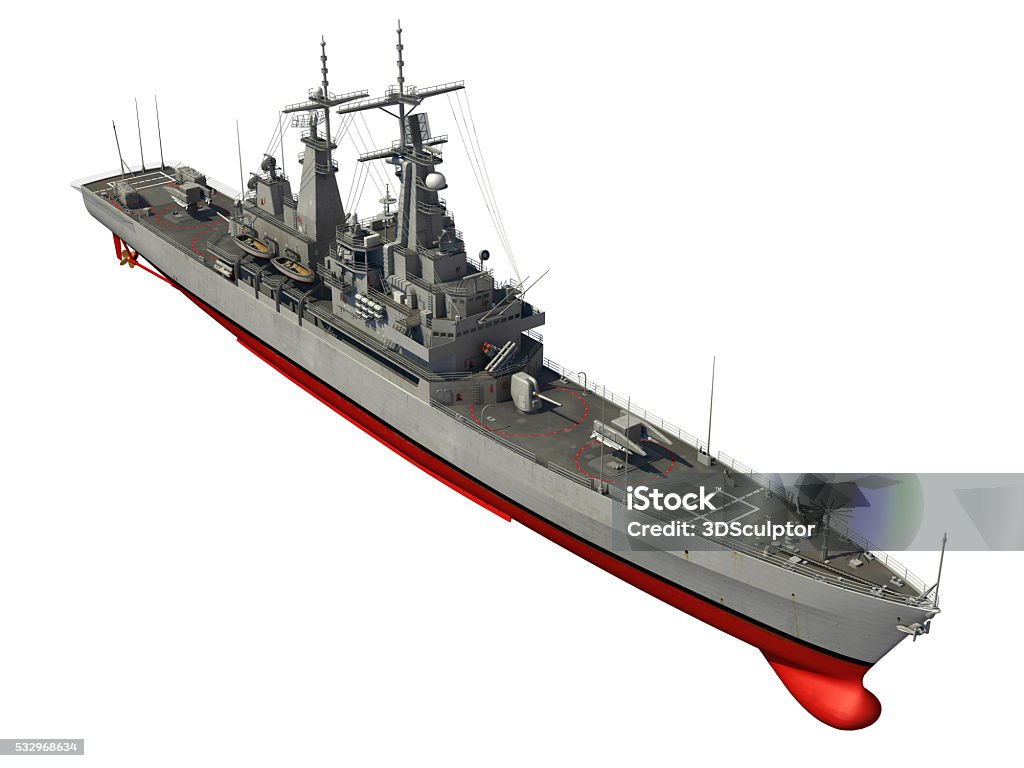 American Modern Warship Over White Background American Modern Warship Over White Background. 3D Illustration. Battleship Stock Photo