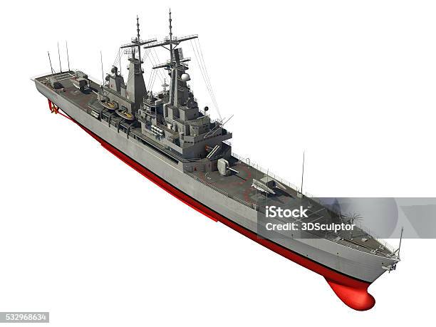 American Modern Warship Over White Background Stock Photo - Download Image Now - Battleship, Military Ship, Destroyer