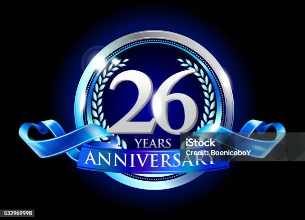 26th Anniversary Logo With Blue Ribbon Stock Illustration - Download Image Now - Anniversary, 25-29 Years, Backgrounds