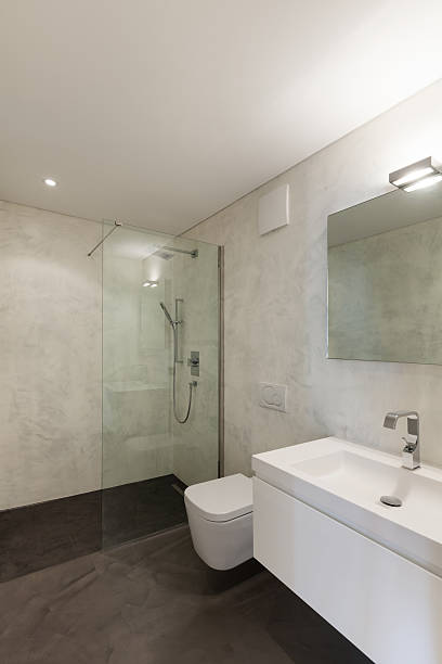 istock Interior, bathroom with sink and shower 532972992