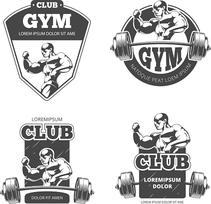 Gym and fitness vector emblems, labels, badges, logos. Sport label, logo fitness gym, badge gym fitness, bodybuilding gym logo, fitness club illustration