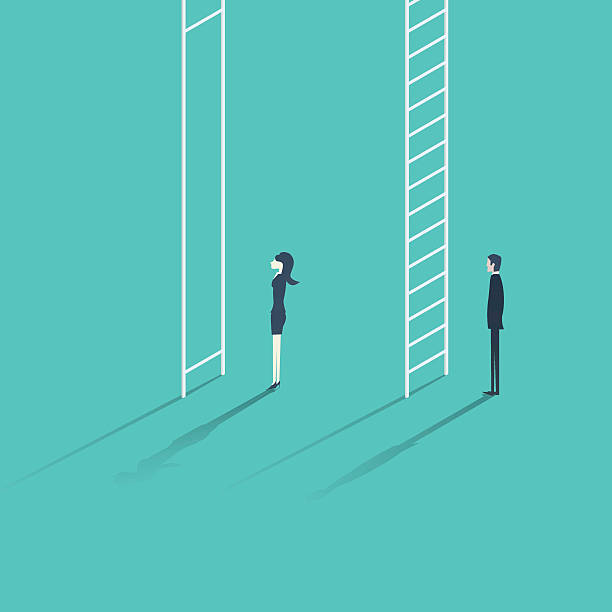 Business woman versus man corporate ladder career concept vector illustration vector art illustration