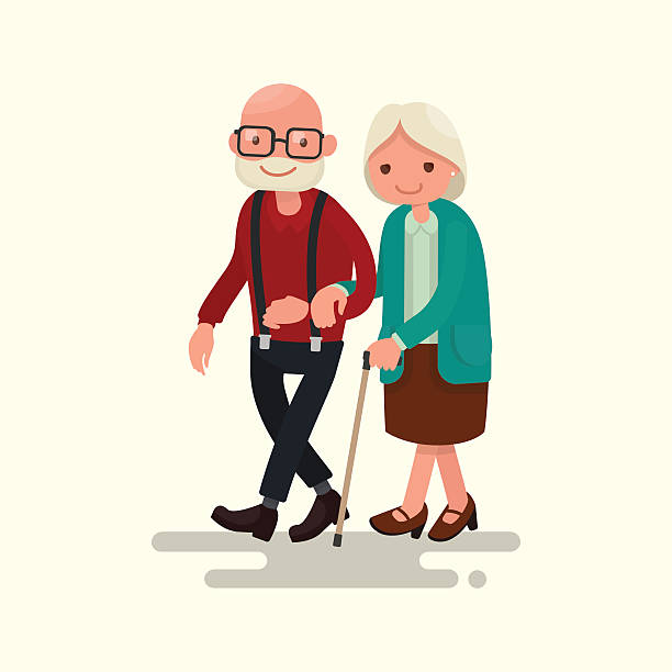 пожилые пара гуляет. векторная иллюстрация - silver stock illustrations