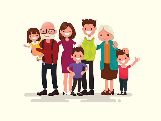 ilustraciones, imágenes clip art, dibujos animados e iconos de stock de familia grande juntos. ilustración vectorial - familia feliz