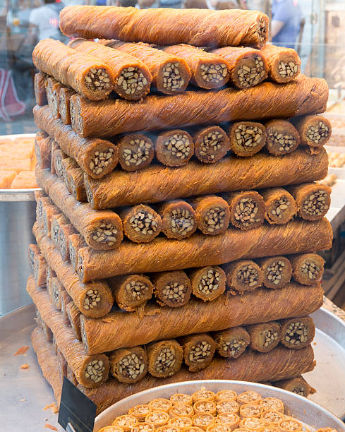 istock Pistachio pastries stacked in a store window, Istanbul 532980248