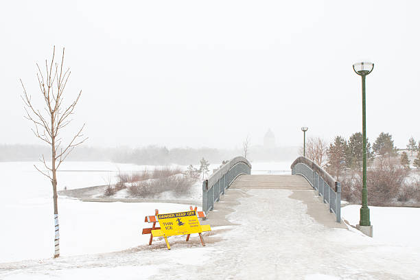 winter schnee sturm blizzard in der wascana lake in regina - wascana lake stock-fotos und bilder