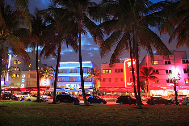 istock Art Deco and Ocean Drive in Miami Beach at night 532981789