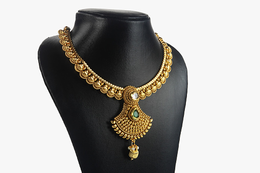      Indian Traditional Gold Necklace with Gem stones