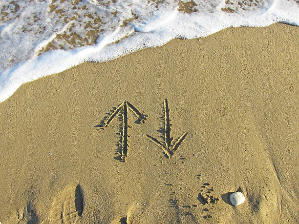 istock Arrows up and down drawn in the sand 532982045
