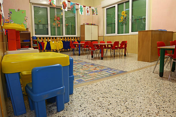 istock interiors of a nursery class with colored drawings 532983279